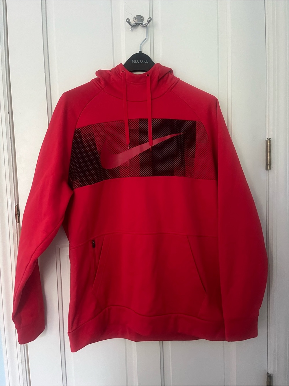 Nike Red Men’s Pullover Hoodie with Black Swoosh Panel